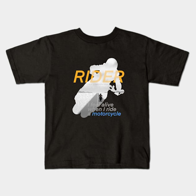 Motorcyclist Kids T-Shirt by PolyLine